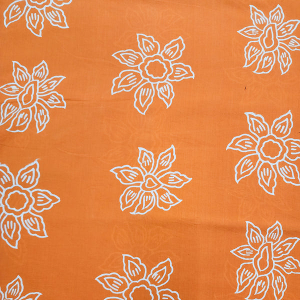( Pre-Cut 1.45 Meter ) Pure Cotton Jaipuri Pastel Orange With White Flower Hand Block Print Fabric