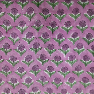 ( Pre-Cut 0.85 Meter ) Pure Cotton Jaipuri Lavender With Flower Bud Hand Block Print Fabric