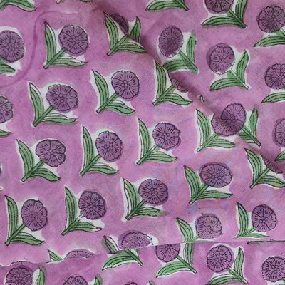 ( Pre-Cut 0.85 Meter ) Pure Cotton Jaipuri Lavender With Flower Bud Hand Block Print Fabric