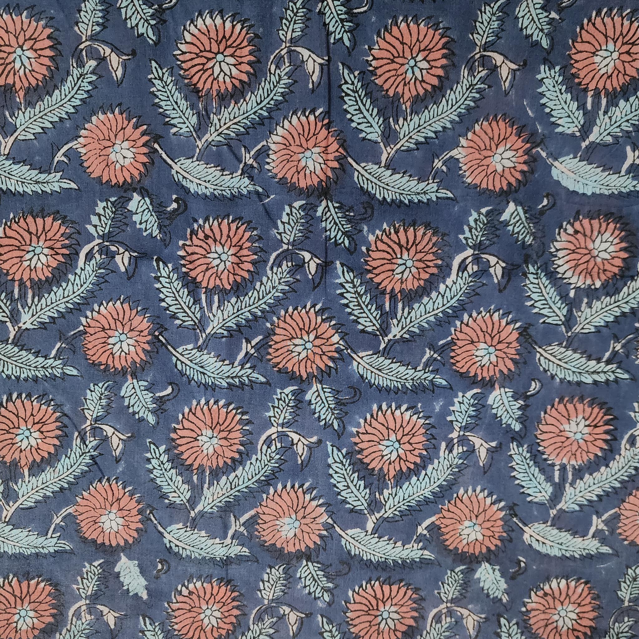 Pure Cotton Jaipuri Bluish Grey With Peach Pink Floral Jaal Hand Block ...
