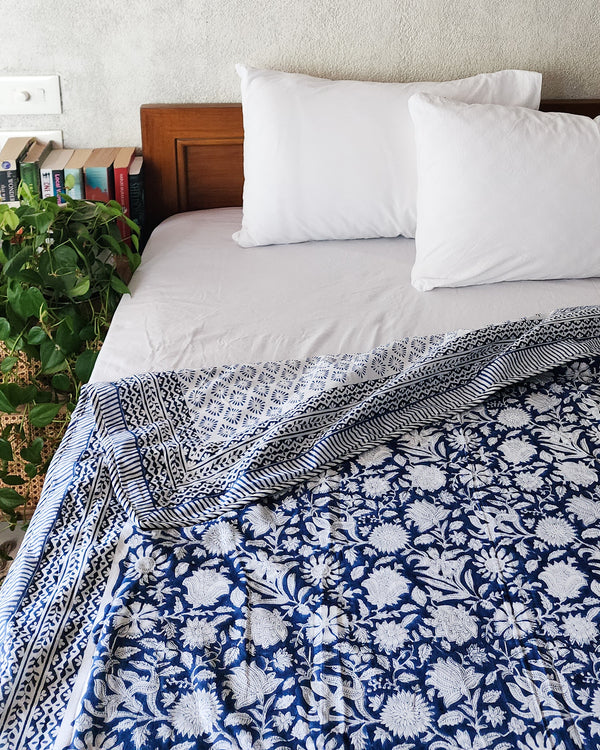 MEDITERRIAN - Pure Cotton Soft Hand Block Printed Double Bed Reversible Dohar Blanket