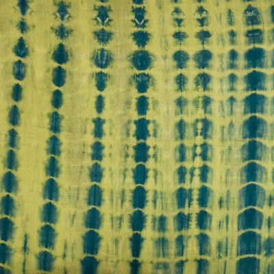 Pure Cotton Shibori Tie And Dye Lime Green With Ink Blue Fabric