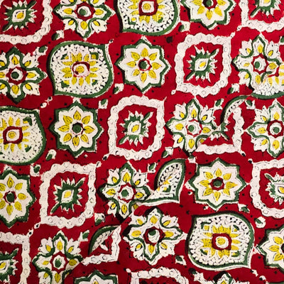 Pure Cotton Jaipure Red With Intricate Design Hand Block Print Fabric