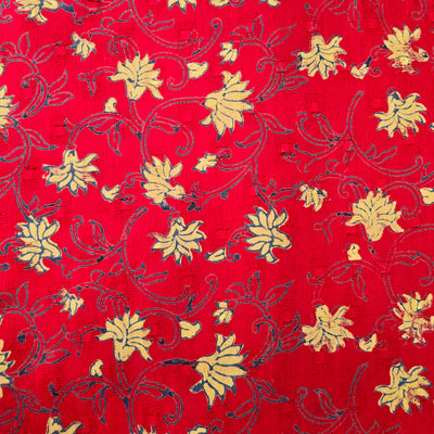 Pure Cotton Doby Dabu Red With Cream Flower Jaal Hand Block Print Fabric