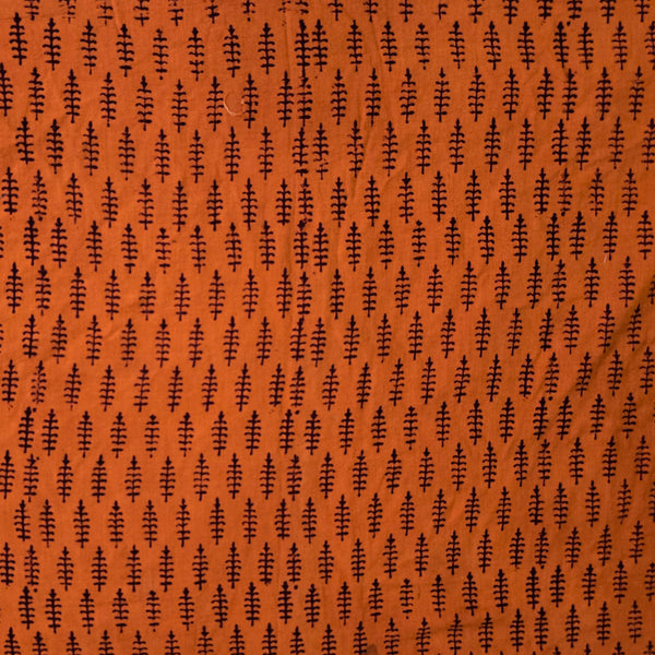 ( Pre-Cut 1.30 Meter ) Pure Cotton Gamthi Orange With Maroon Flower Hand Block Print Fabric