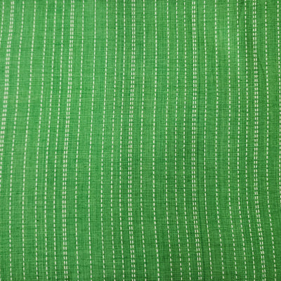 Pure Cotton Handloom Green With White Stripes Hand Woven Fabric