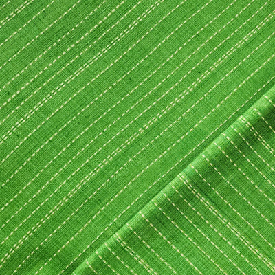 Pure Cotton Handloom Green With White Stripes Hand Woven Fabric