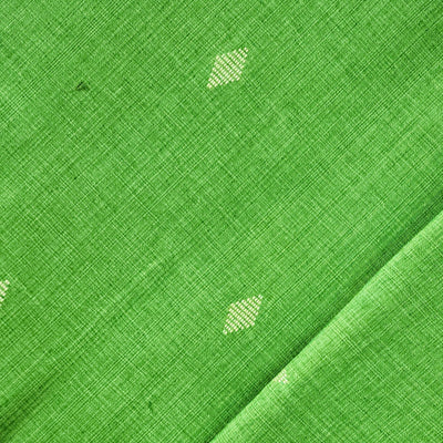 Pure Cotton Handloom Green With Cream Diamond Weave Fabric