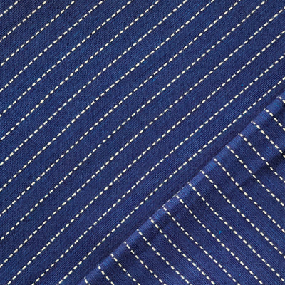 Pure Cotton Handloom Navy Blue With White Stripes Hand Woven Fabric