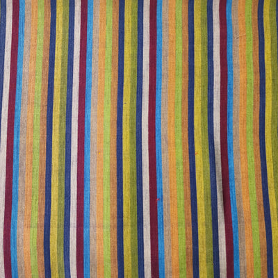 Pure Cotton Handloom Light Shades Of Stripes Hand Woven Fabric