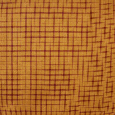 Pure Cotton Handloom Orange With Maroon Checks Hand Woven Fabric