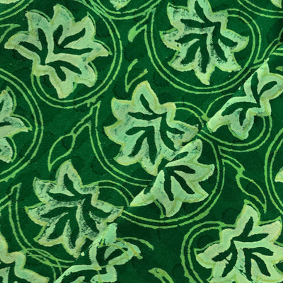Pure Cotton Doby Dabu Dark Green With Light Green And White Flower Jaal Hand Block Print Fabric