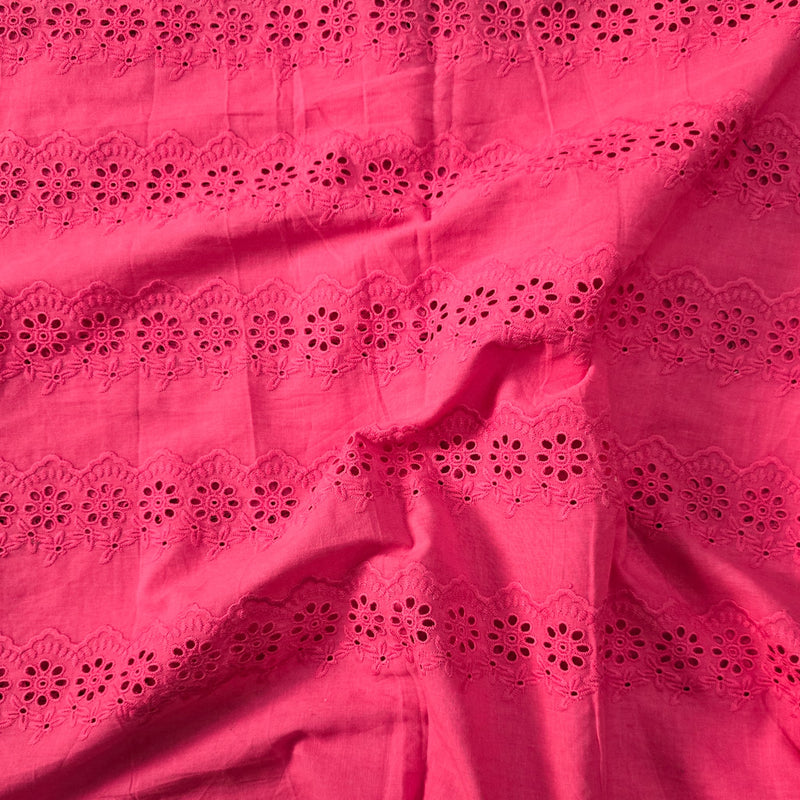 Width 50 Inches Pure Cotton Hakoba pink With Length Wise Scalloped Border Fabric