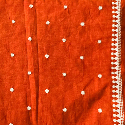 Pure Cotton Handloom Orange Tiny Flower Motif Emboriderey Hand Woven Fabric