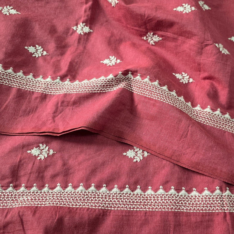 Pure Cotton Handloom Pink With Big Flower Motif Emboriderey Hand Woven Fabric