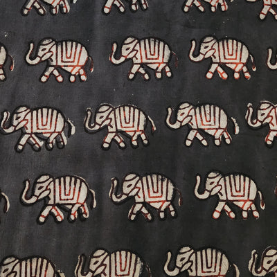 Pure Cotton Dabu Dark Brown Elephant Motif Hand Block Print Fabric
