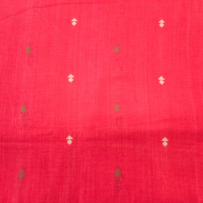 Pure Cotton Handloom Pink  With White And Green  Flower Motif Hand Woven Fabric