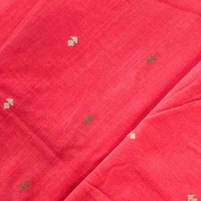 Pure Cotton Handloom Pink  With White And Green  Flower Motif Hand Woven Fabric