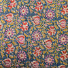 Pure Cotton Mul Jaipuri Blue With Mustard, Orange And Pink Jungle Flower Jaal Hand Block Print Fabric