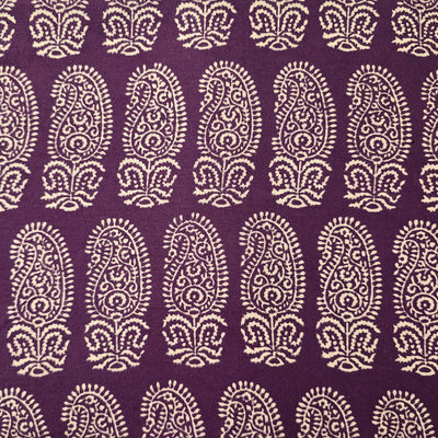 Pure Cotton Gamthi Purple With White Big Fat Kairi Design Hand Block Print Fabric