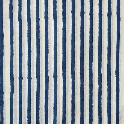 Pure Cotton Jaipuri White With Blue Medium Stripes Hand Block Print Fabric