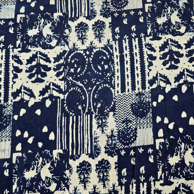 Pure Cotton Indigo Dark With Multiple Patches Hand Block Print Fabric