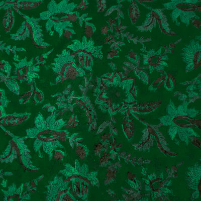 Pure Cotton Doby Daby Dark Green With Black Jungle Flower Jaal  Hand Block  Print Fabric