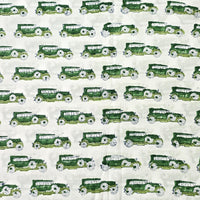 Pure Cotton Jaipuri White With Green Bolero Car Hand Block Print Fabric