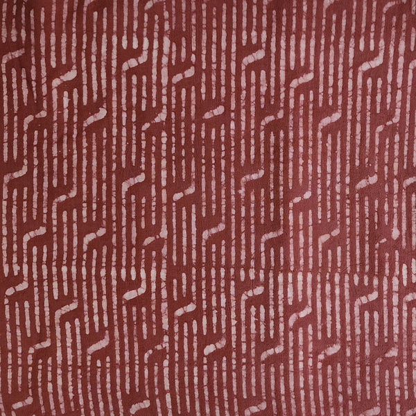 Pure Cotton Dabu Brick Brown Peach With Lines and Maze Hand Block Print Fabric