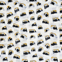Pure Cotton Jaipuri White With Yellow And Black Auto Rickshaw Hand Block Print Fabric
