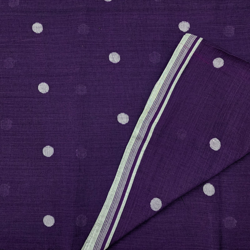 ( PRE-CUT 1 METER ) Pure Cotton Soft Jamdani Purple With Polka Dots Ha ...