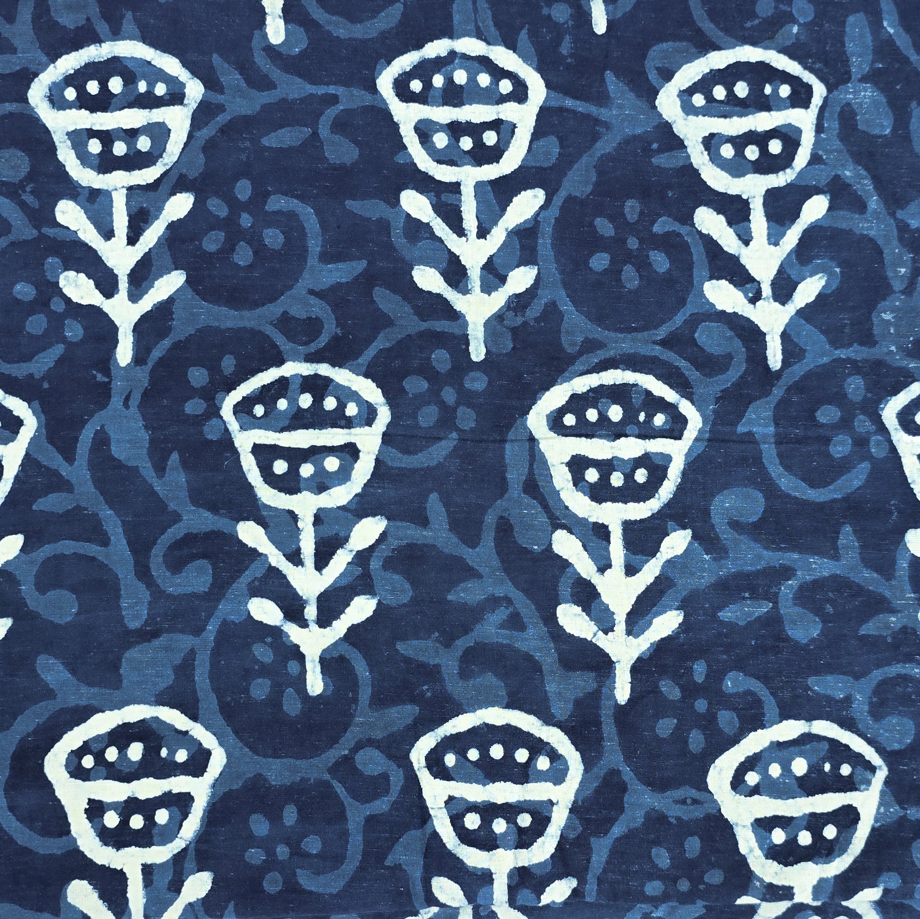 Pure Cotton Indigo Intricate Self Design With Tulips Flower Hand Block ...