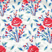 Pure Cotton Jaipuri White With Red And Pink Rose Flower Motif Hand Block Print Fabric