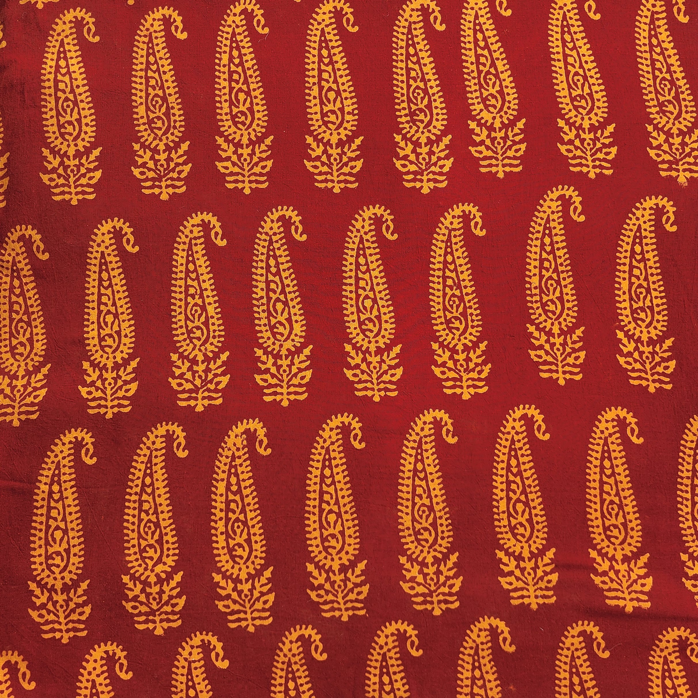 Pure Cotton Gamthi Red With Orange Big Kairi Design Hand Block Print F ...