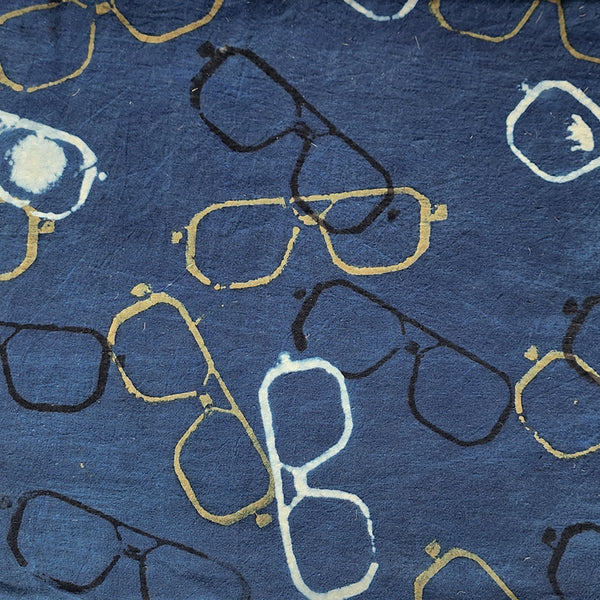 Pure Cotton Ajrak Blue Spectacles Hand Block Print Fabric