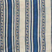 Pure Cotton Gad Ajrak Cream With Blue Border Hand Block Print Fabric