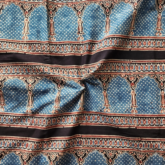 Pure Cotton Gad Ajrak Blue With Black mahal Window Border Hand Block P ...