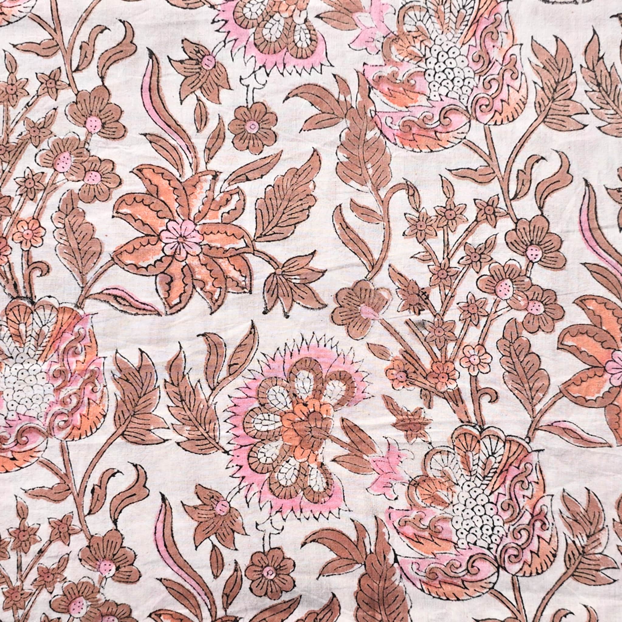 Pure Cotton Jaipuri White With Pink Wild Flower Jaal Hand Block Print ...