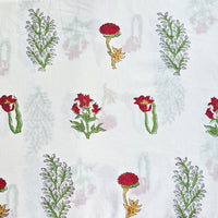 Pure Cotton Jaipuri White And Red Flower Motif Hand Block Print Fabric