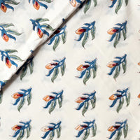 Pure Cotton Jaipuri White With Blue plants motif Hand Block Print Fabric