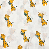 Pure Cotton Jaipuri White With Yellow Giraffe Motif  Hand Block Print Fabric