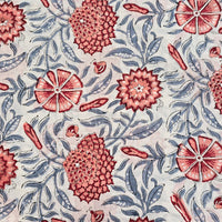 Pure Cotton Jaipuri White With Peach And Grey Flower Jaal Hand Block Print Fabric