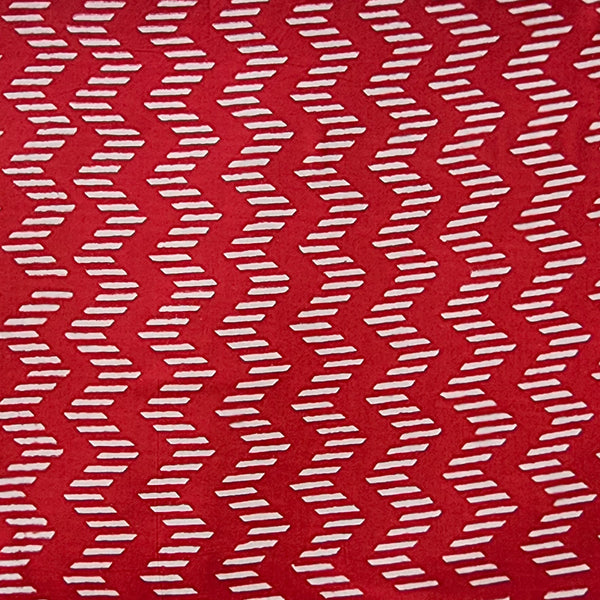 (PRE-CUT 1.45 METER) Pure Cotton Jaipuri Red With White Zig-Zag Small Stripes Hand Block Print Fabric