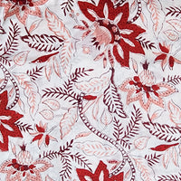 Pure Cotton Jaipuri White With Red And Peach Flower Jaal Hand Block Print Fabric
