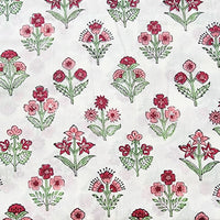 Pure Cotton Jaipuri White With plants motif Hand Block Print Fabric