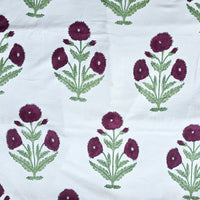 Pure Cotton Jaipuri White And Purple Big Flower Motif Hand Block Print Fabric