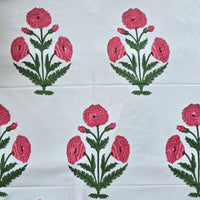 Pure Cotton Jaipuri White And Pink Big Flower Motif Hand Block Print Fabric