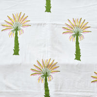 Pure Cotton Jaipuri White With Yellow And Pink Coconut Tree Hand Block Print Fabric