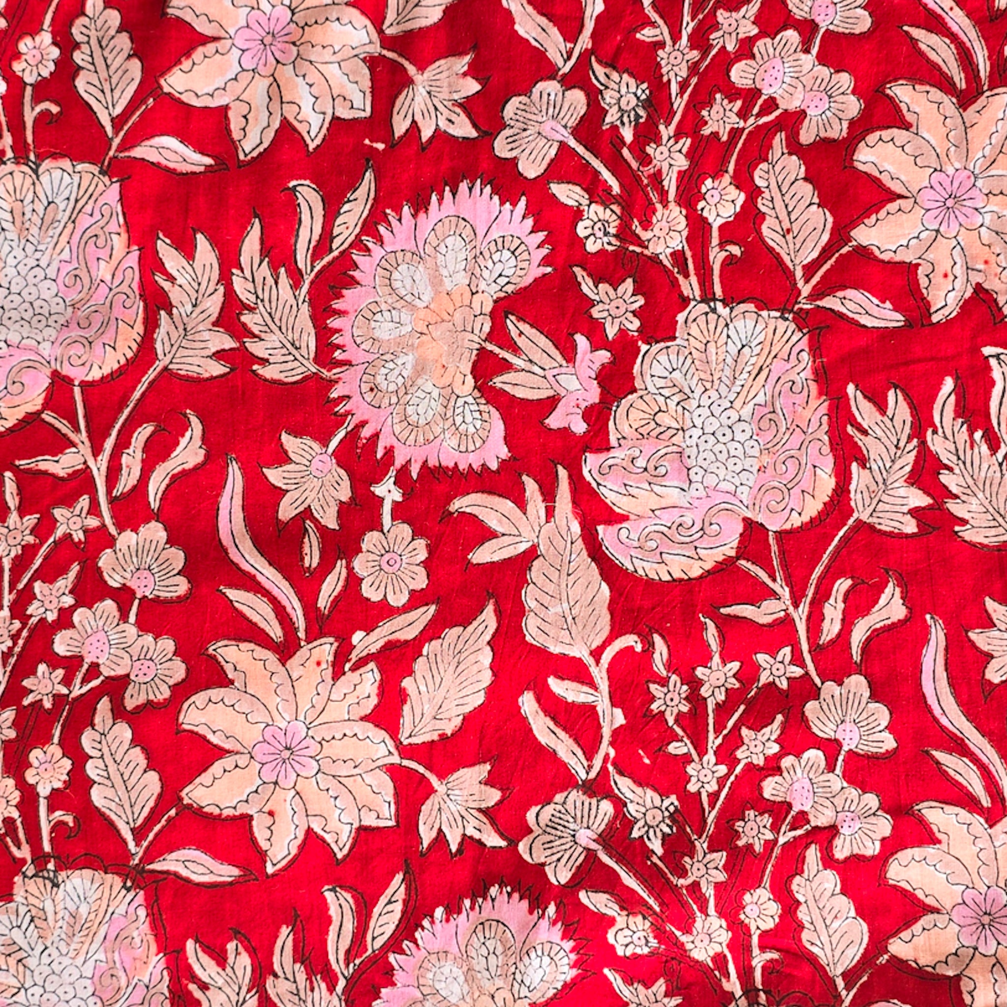 Pure Cotton Jaipuri Red With Peach and Pink Wild Jungle Flower jaal Ha ...