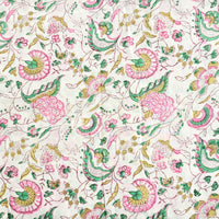 Pure Cotton Jaipuri White With Pink Flower Jaal Hand Block Print Fabric